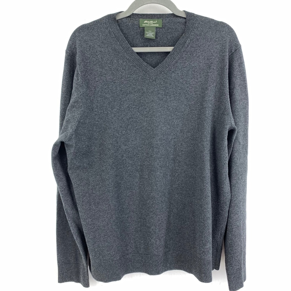 Eddie Bauer Mens Medium Cotton Cashmere V-Neck Pullover Sweater Preppy Grandpa